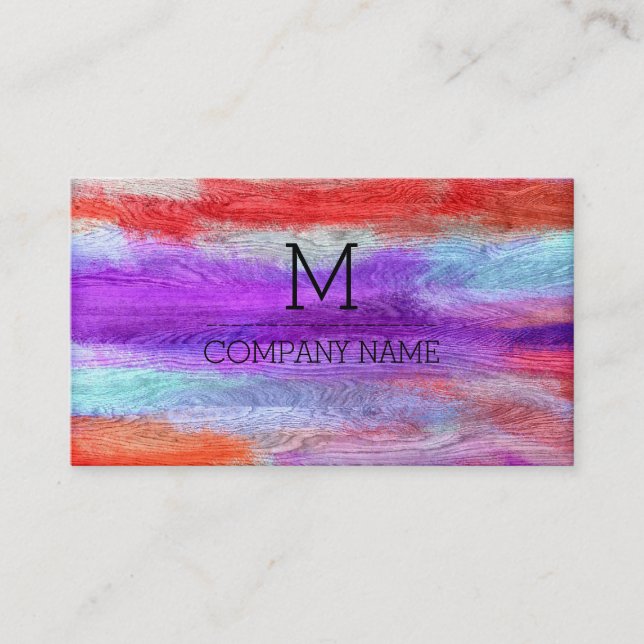 Professional Colourful Modern Wood Monogram #10 Business Card (Front)
