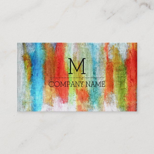 Professional Colourful Modern Wood Monogram #20 Business Card (Front)