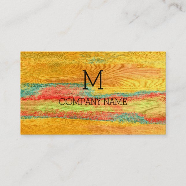 Professional Colourful Modern Wood Monogram #5 Business Card (Front)
