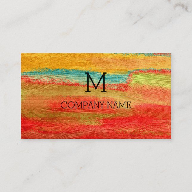 Professional Colourful Modern Wood Monogram #6 Business Card (Front)