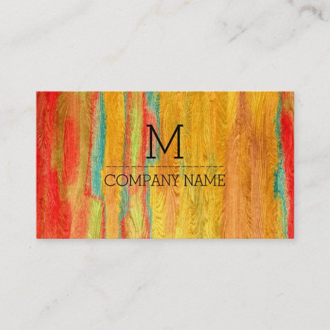 Professional Colourful Modern Wood Monogram #7 Business Card (Front)