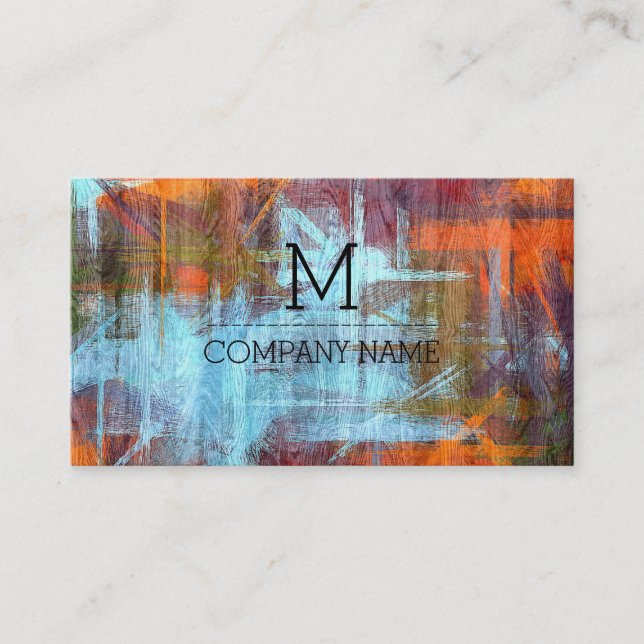 Professional Colourful Modern Wood Monogram Business Card (Front)