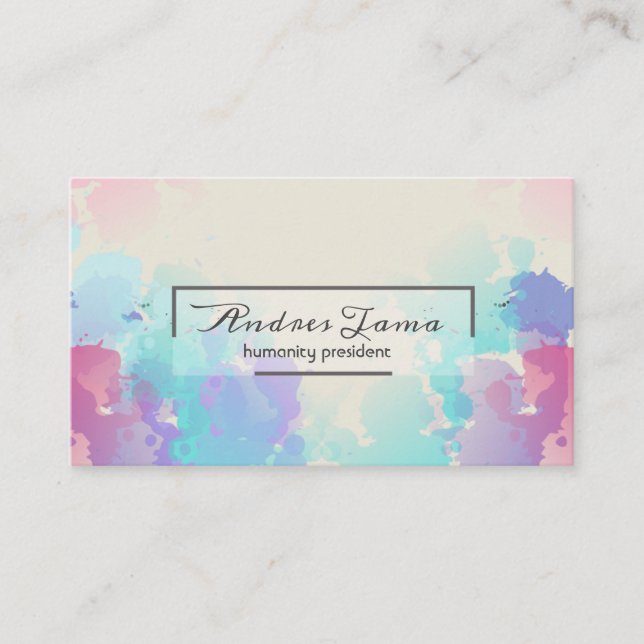 Professional Colourful Splash Stroke Watercolor Business Card (Front)
