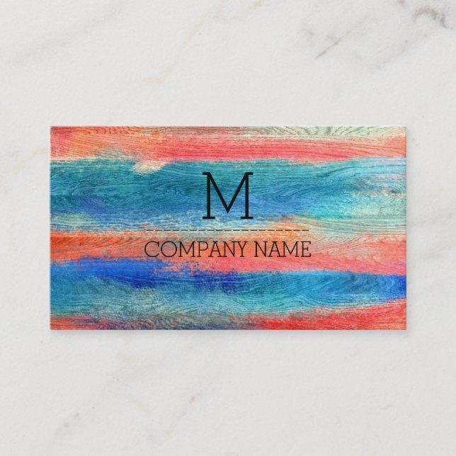 Professional Colourful Wood Monogram Business Card (Front)