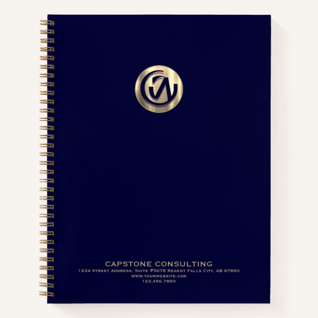 Professional Company Logo Navy Blue and Gold Notebook (Front)