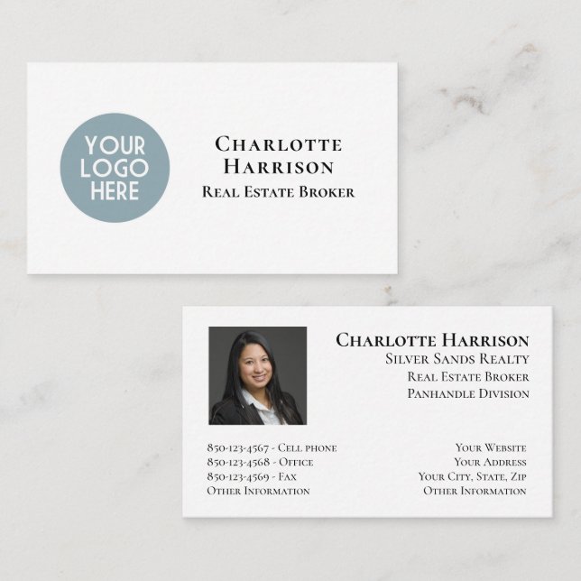Professional Company Logo Photo Simple Modern Business Card (Front/Back)