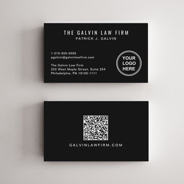 Professional Company Logo QR Code Employee Black Business Card (Capture attention, make connections, and leave a lasting impression with our modern QR business card)