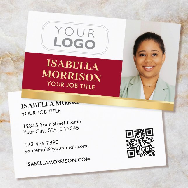 Professional Company Logo QR Red Gold Business Card (Creator Uploaded)