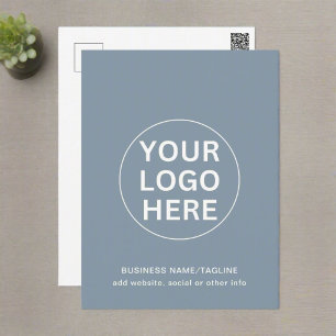 Professional Company Logo & Text Dusty Blue Postcard
