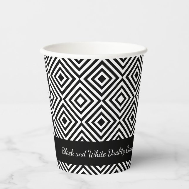 Professional Company Tagline Black & White Pattern Paper Cups (Front)