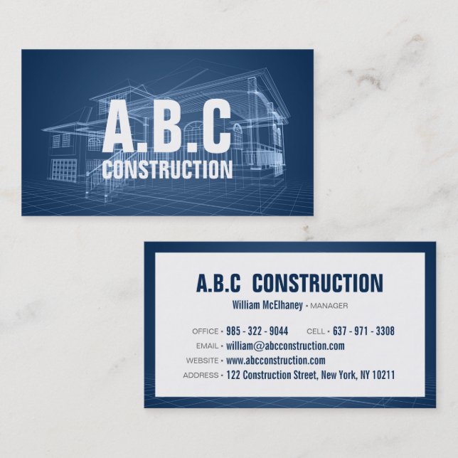 Professional construction company house blueprint business card (Front/Back)