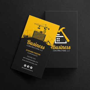 Professional Construction Contractor Builder Black Business Card