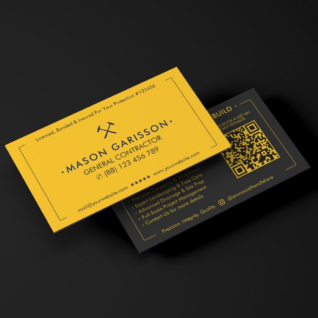 Professional Construction Yellow Black Contractor Business Card (Professional Construction Yellow Black Contractor)