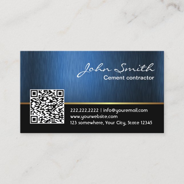 Professional Contractor Royal Blue QR Code  Business Card (Front)