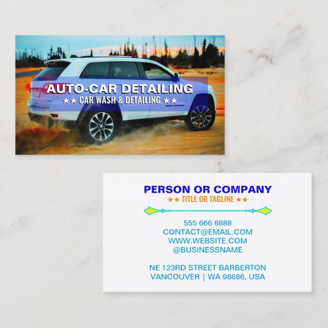Professional Cool Mobile Car Wash & Auto Detailing Business Card (Front/Back)