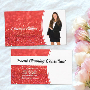 Professional Coral Bokeh Glitter Custom Photo Business Card