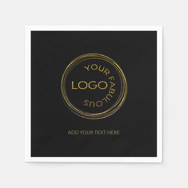 Professional Corporate Add Your Logo Black Gold Napkin (Front)