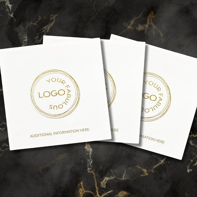 Professional Corporate Add Your Logo White Gold Napkin (Creator Uploaded)