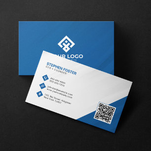 Professional Corporate Blue White QR Code Add Logo Business Card