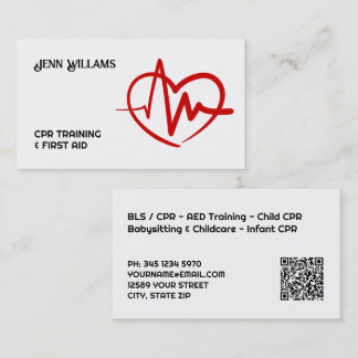 Professional CPR Instructor Business Cards with QR