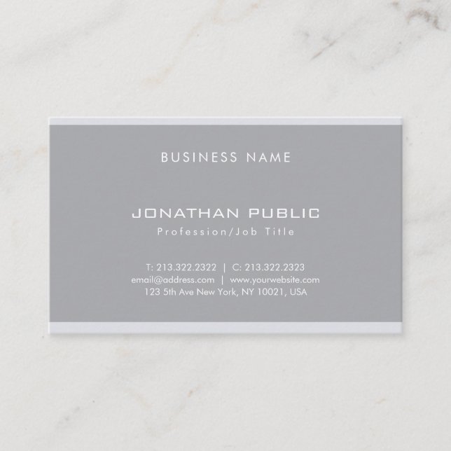 Professional Creative Modern Grey Minimalist Plain Business Card (Front)