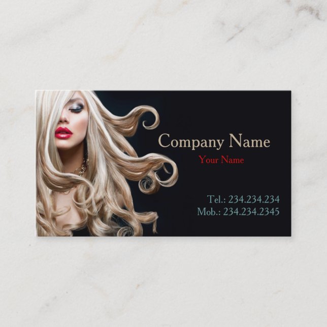 Professional Curly Model Blonde Hair Stylist Card (Front)
