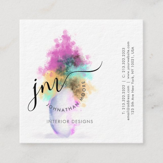 Professional Curvature Grey Script Monogram Busine Square Business Card (Front)