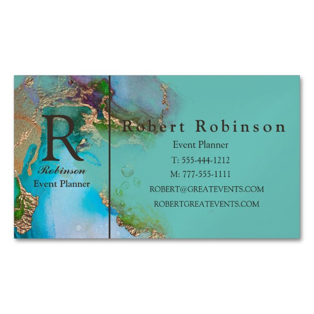 Professional Custom Blue Green Light Teal Lavender Magnetic Business Card (Front)