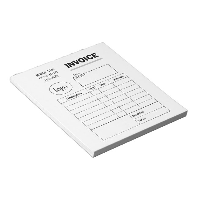Professional custom business invoice notepad (Angled)