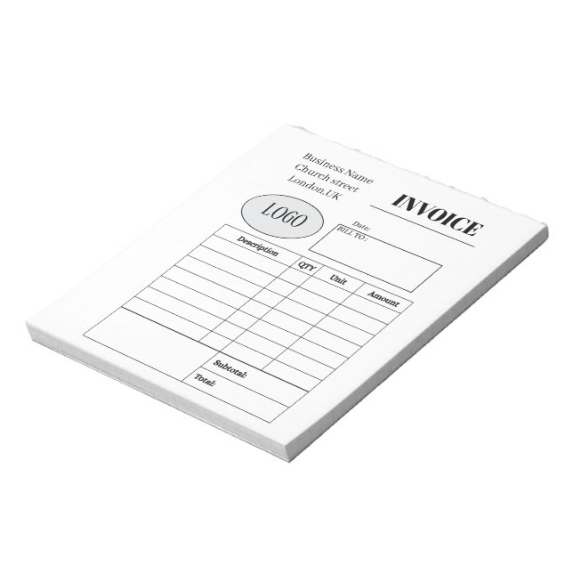 Professional custom business invoice notepad (Rotated)