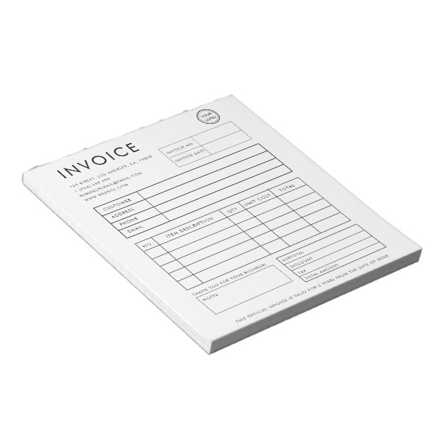 Professional Custom  Business Invoice Notepad (Angled)