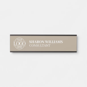Professional Custom Business Logo Job Title Taupe Door Sign