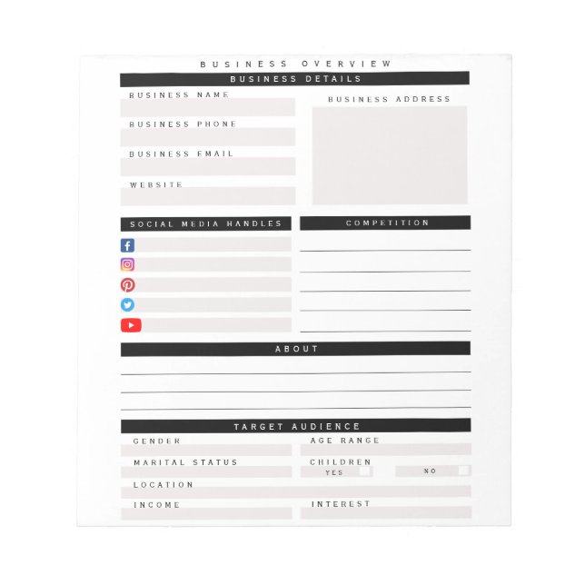 Professional Custom business overview planner Notepad (Front)