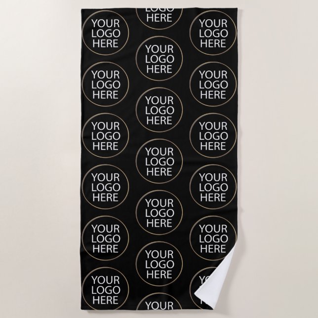 Professional Custom Company Logo Business Black Beach Towel (Front)