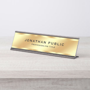 Professional Custom Elegant Template Glam Gold Desk Name Plate