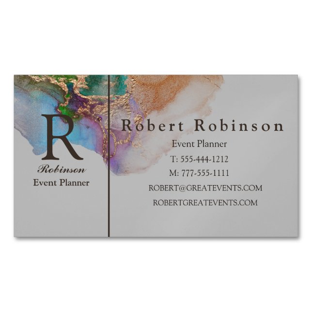 Professional Custom Green Light Grey Blue Marble Magnetic Business Card (Front)