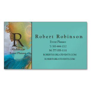 Professional Custom Green Light Teal Blue Marble Magnetic Business Card