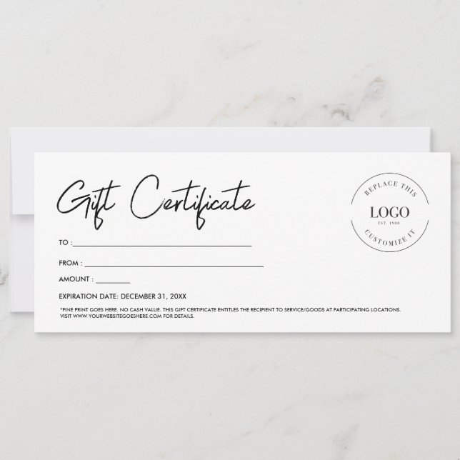 Professional Custom Logo Gift Certificate Script Invitation (Front)