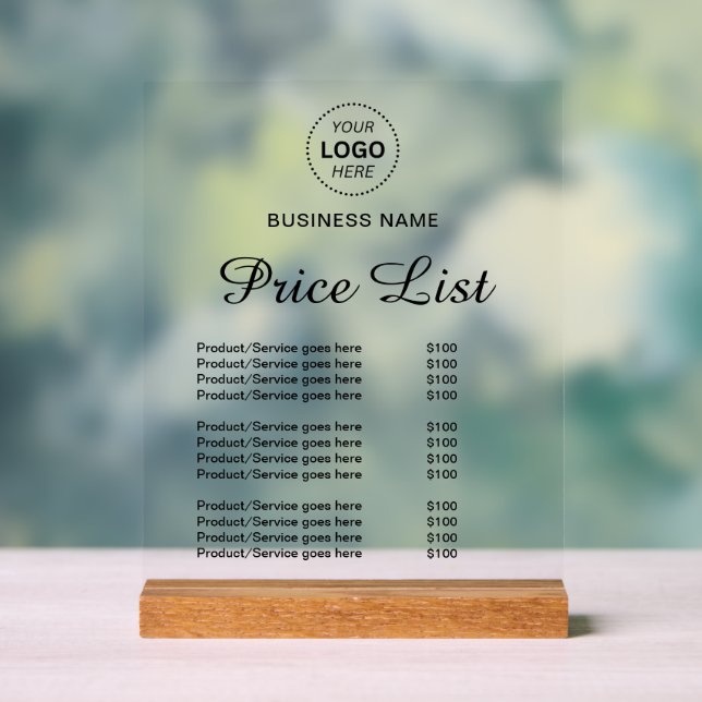Professional Custom Name Logo Services Price List Acrylic Sign (Neutral)