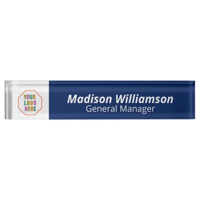 Professional Custom Name Plate with Logo,Navy Blue (Front)