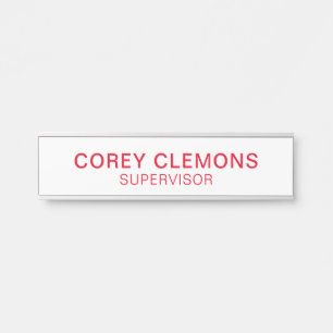 Professional Custom Name Title Office Red & White Door Sign