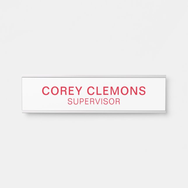 Professional Custom Name Title Office Red & White Door Sign (Front)