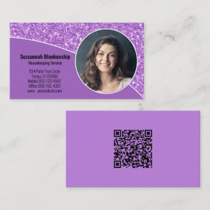 Professional Custom Photo Purple QR Code on Back Business Card