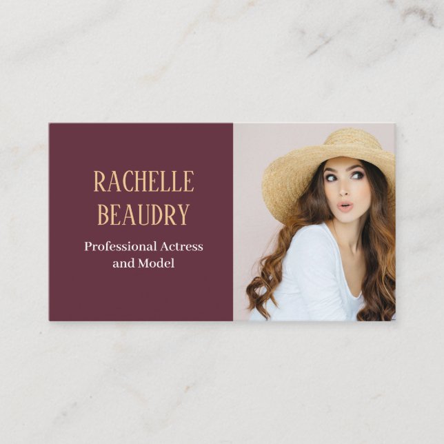 Professional Custom Photo Red Burgundy Business Card (Front)