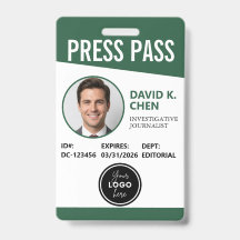 Professional Custom Press Pass ID Badge - Green
