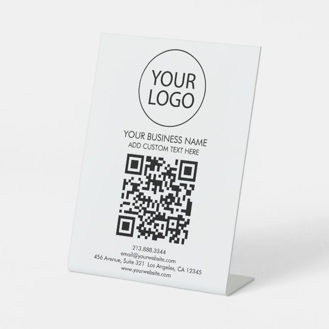Professional Custom QR Code Business Logo Text  Pedestal Sign (Front)