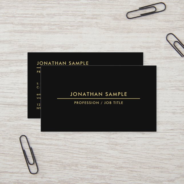 Professional Custom QR Code Elegant Black & Gold Business Card (Front/Back In Situ)