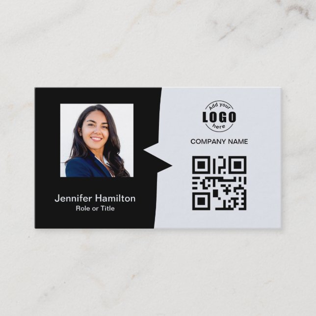 Professional Custom QRCode Photo Black & White Business Card (Front)