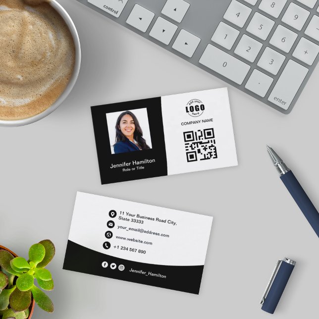 Professional Custom QRCode Photo Black & White Business Card (Creator Uploaded)
