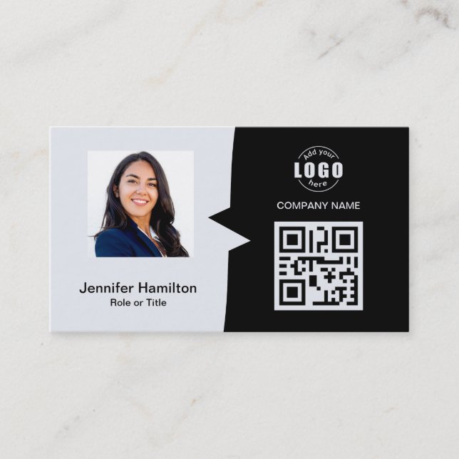 Professional Custom QRCode Photo Black & White  Business Card (Front)